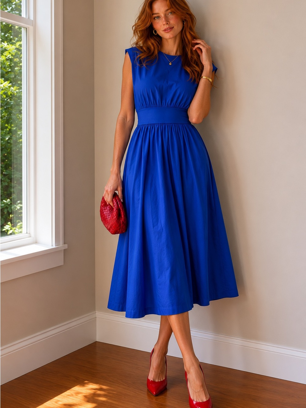 LOFT Classic Sleeveless Midi Dress in Cobalt Blue